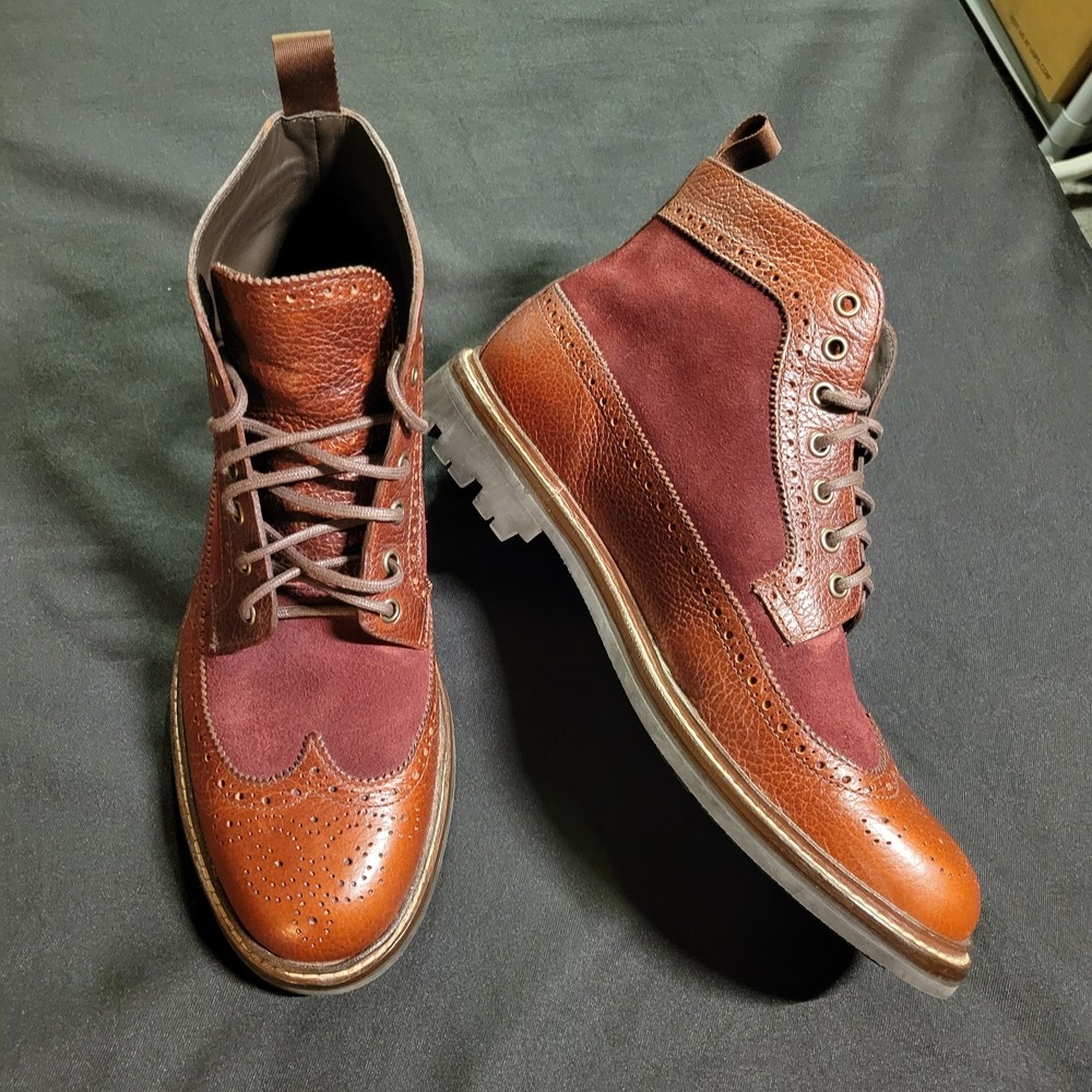 TAFT BOSTON LONGWING MENS 10.5D BOOTS LACE UP BURGUNDY CHILI LEATHER SUEDE SHOES